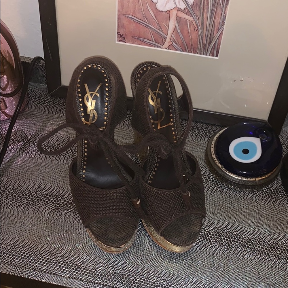 YSL GOLD/BROWN WEDGES authentic